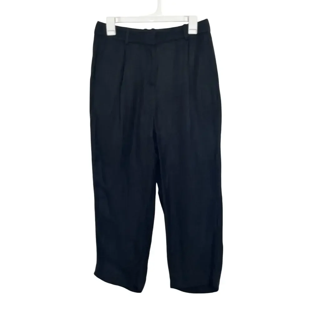 J Crew Linen Blend Black Wide-Leg Cropped Pants Size 6P Classic Comfy Beach
